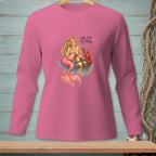 Pink long-sleeved shirt with mermaid, lobster, and text "YOU DID A THING."