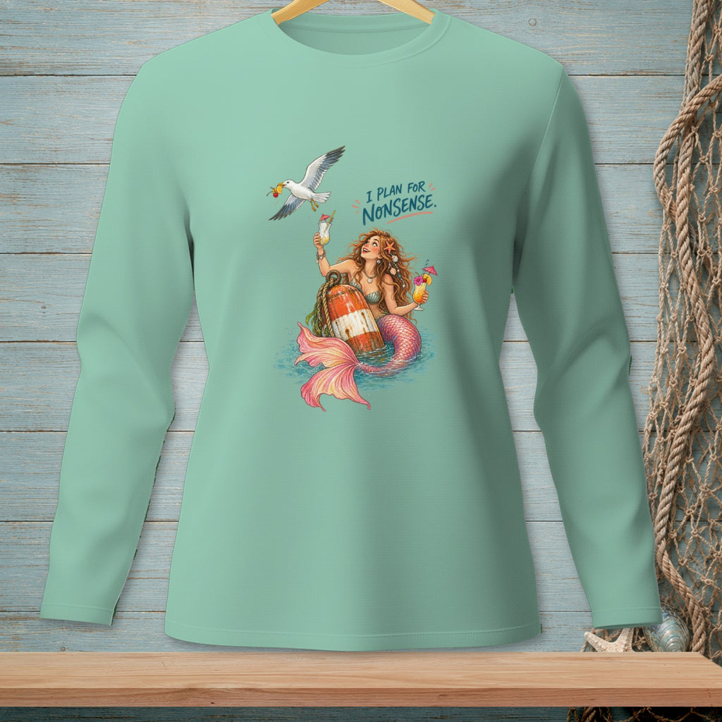 Mermaid with cocktails and a seagull, "I PLAN FOR NONSENSE."