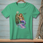 Mermaid with purple tail drinks champagne next to a crab saying "You think you're special."