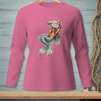 Pink long-sleeve shirt with a mermaid graphic and the word "ATTITUDE" on a sign.