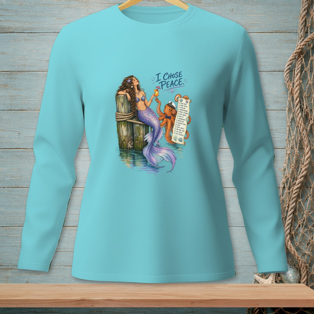 Mermaid and octopus with "I chose peace" text and a list of things to avoid.