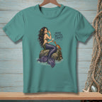 Mermaid sitting on rock with crab and cocktail, text says "MAKE BETTER CHOICES."