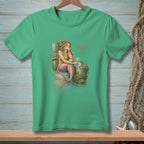 Green t-shirt with a mermaid, crab, and "Fixed It." text.