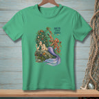 Mermaid with octopus and text "NOT MY FIRST JANGLE" on a green t-shirt.