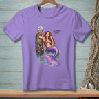 Mermaid with purple tail drinks champagne, crab says "you think you're special."