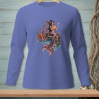 Mermaid with octopus on a pier holding a seashell.