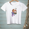 White t-shirt with mermaid, seagull, and buoy graphic that reads "Touch it. Try Me."