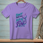 Purple t-shirt with "Don't Make Me Flip My Fin" and mermaid tail design.