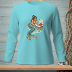 Mermaid with a cooler and lobster in the water.