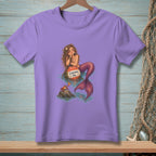 Purple t-shirt with mermaid on buoy and crab on rock, text "Convince Me."