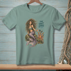 Mermaid with octopus and combs, text "THE SALT STAYS."