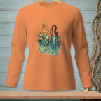 Two mermaids sit on a dock, one pouring drinks into glasses.