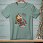 Mermaid with lobster on rock, text "Don't Stop Now".