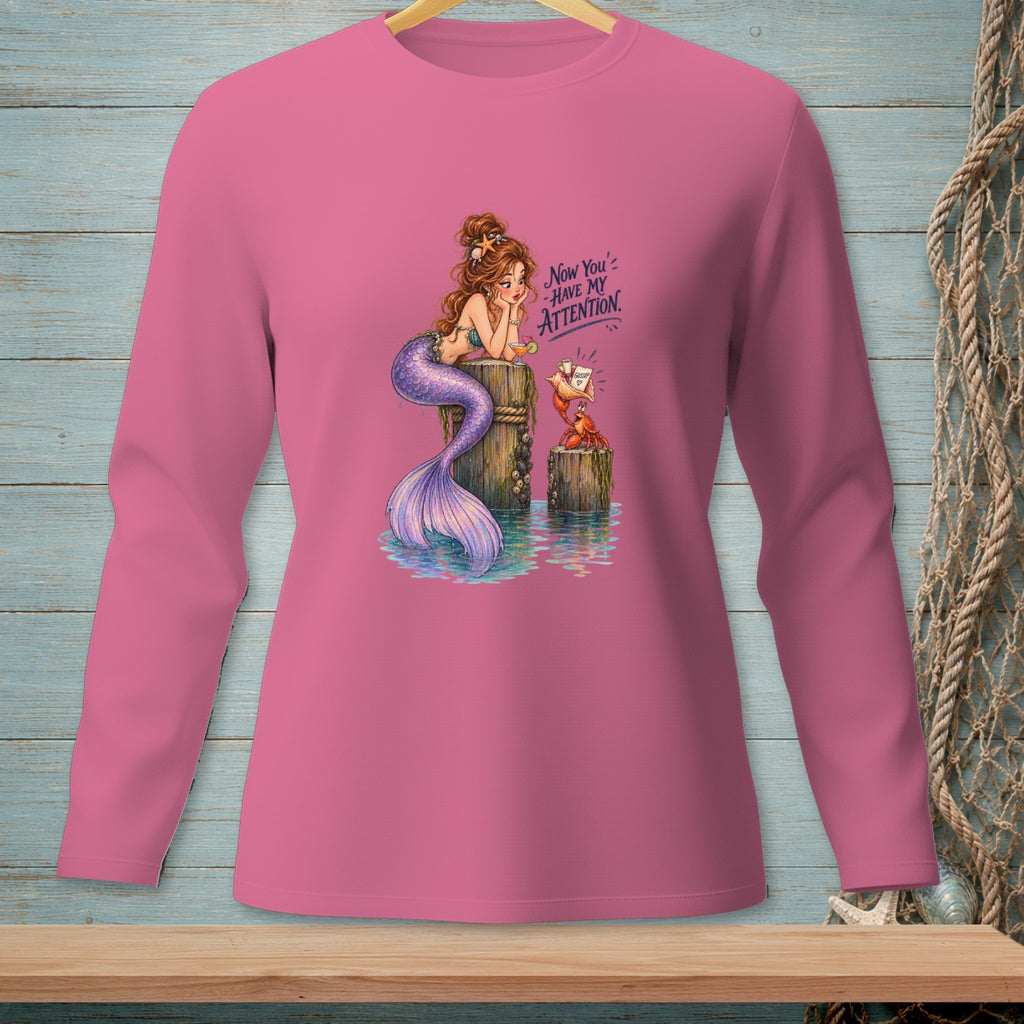 Mermaid with purple tail and crab reading "Gossip" text, "Now You Have My Attention."