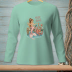 Mermaid and octopus with text "Read the Room" on a light green long-sleeve shirt.