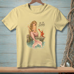 Mermaid holding champagne, lobster offering ring, text "BE SO SERIOUS".