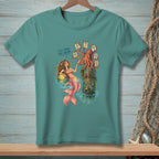 Mermaid offers a drink to an octopus deciding between various choices on signs.