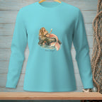 Aqua long-sleeve shirt with a mermaid design and text "Plans Changed."