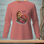Mermaid and lobster with text "THE BAR WAS LOW" on a pink shirt.