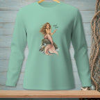 Mermaid with pink tail holding a drink with text "Hard Pass".