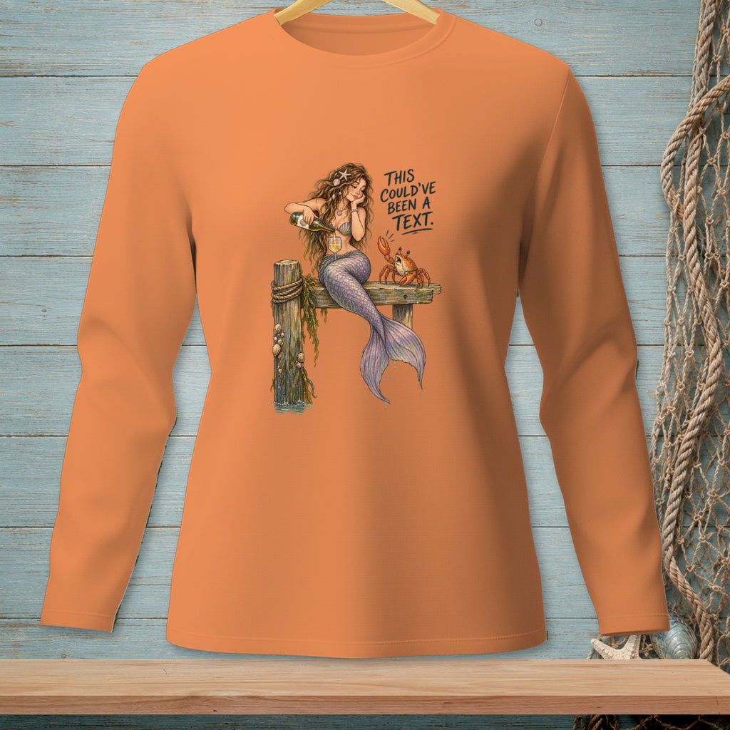 Mermaid pouring wine next to a crab, with text that says "This could've been a text."