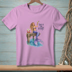 Mermaid on pier with drink, crab with "Make an effort" sign. Text "This is the effort."