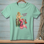 Mint t-shirt with mermaid and lobster graphic, text says "Fascinating Excuse".