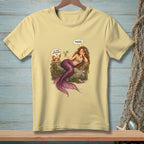 Mermaid with pink tail drinks cocktail while crab says "Be More Approachable" and she replies "There."