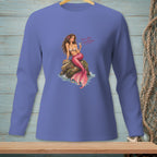 Periwinkle long-sleeve shirt with mermaid design and text "Lower Your Expectations."