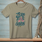Tan t-shirt with "ZERO FINS GIVEN" text and pink mermaid tail.