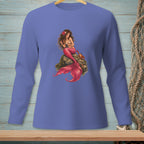 Long sleeve shirt with a purple hue featuring a mermaid and crab graphic.