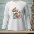 Mermaid on a boat with gifts surrounded by octopuses and waves.