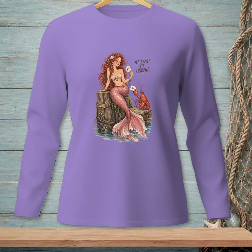 Mermaid and lobster receiving mail with text "AT LEAST IT'S USEFUL."