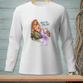Mermaid with purple tail drinks a cocktail and says "Back Off, Shell Boy."
