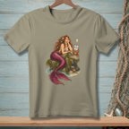 T-shirt with a mermaid lounging on a rock, holding a sign saying "Not Accepting Feedback."