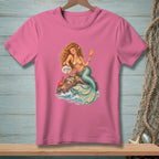 Pink t-shirt with a graphic of a mermaid with drink and sign reading "ATTITUDE".