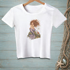 White t-shirt with a mermaid and crab graphic that says "That's cute."
