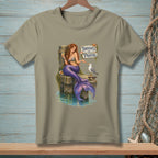 Mermaid holding wine sits on dock with seagull and sign saying "Thoughts and Prayers."