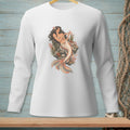 Long-sleeve white shirt with a detailed mermaid graphic and coral reef elements.