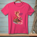 Pink t-shirt with mermaid, lobster, and text "Oh, We're Doing Claws Now?".
