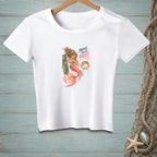 White t-shirt with a mermaid and pufferfish graphic and text "Move Your Puff".