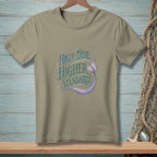 T-shirt with "High Tide Higher Standards" text and mermaid tail design.