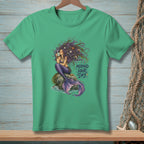 Green t-shirt with mermaid drinking coffee and "Mermaid Hair Day" text.
