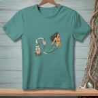 Mermaid and seagull on a "NO WAKE" buoy with splashing water.