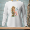 Long-sleeved white shirt with a mermaid illustration and the text "BAD? THIS TOOK ALL TIDE."