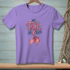 Purple t-shirt with "My Tail My Rules" mermaid tail graphic.