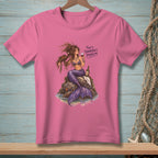 Pink t-shirt with illustration of a mermaid holding a drink and text "THAT'S TOMORROW'S PROBLEM."