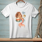 White t-shirt with mermaid and pufferfish graphic, saying "Well, somebody's puffy."