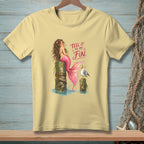Mermaid with pink tail and text "Tell it to my fin" with a seagull.