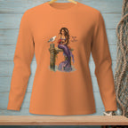 Mermaid with a seagull on a pier, holding a box of chocolates.